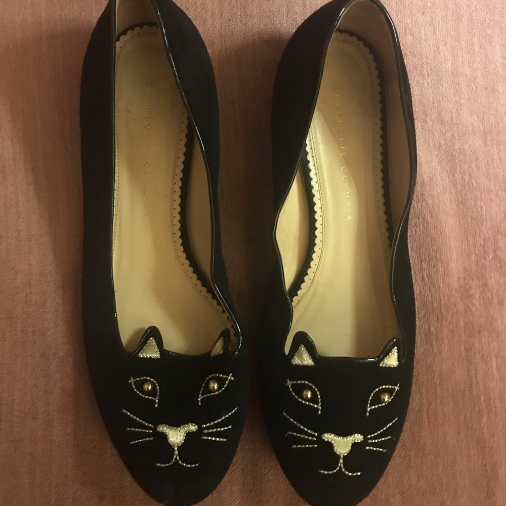 Charlotte Olympia Velvet Cat Flats